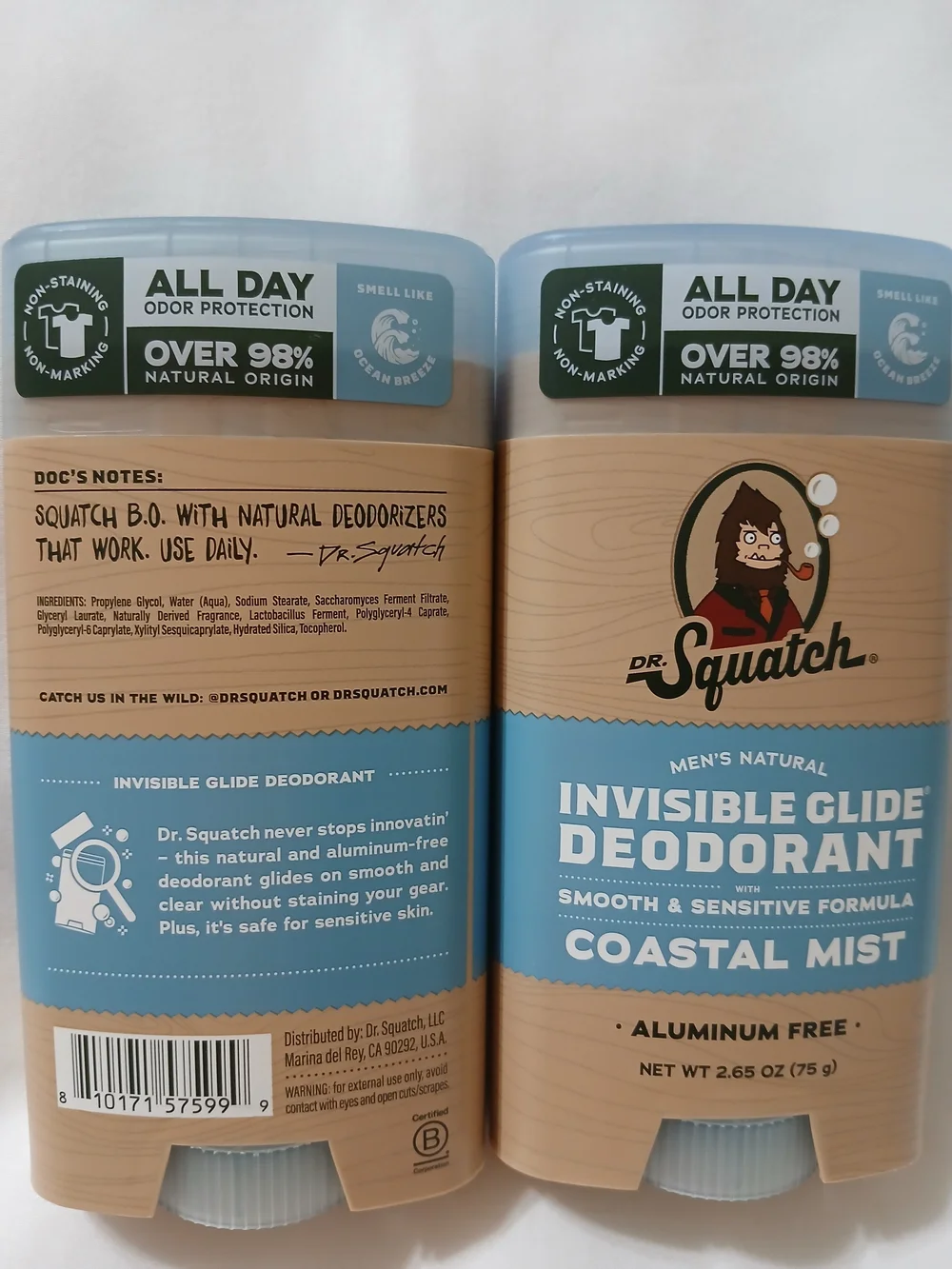 New- Dr Squatch-Coastal Mist Invisible Glide Deodorant for Men - Set Of 2.